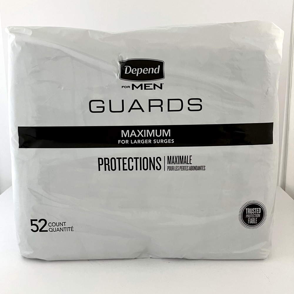 Depend for Men Guards MAXIMUM for larger Surges 52 Count, NEW w/ original Pkg.